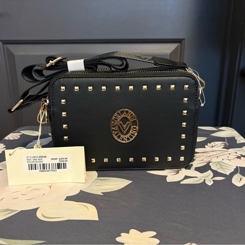 Valentino Orlandi Black Studded Crossbody Bag